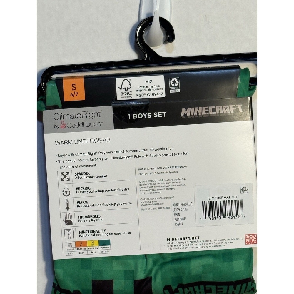 Cuddle Duds Boy's ClimateRight Minecraft Warm Underwear Set‎ Brand New Size 6/7 - Picture 7 of 10